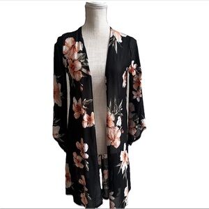 Siren Lily Open Front Cardigan Sheer Womens Top Black Floral Size Small Coverup